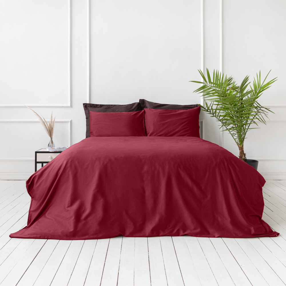 Premium satin bettwäsche set "Maroon“. Bettwäsche aus Satin, 135/140x200 cm, 200x200 cm, 200x220 cm, 220x240 cm