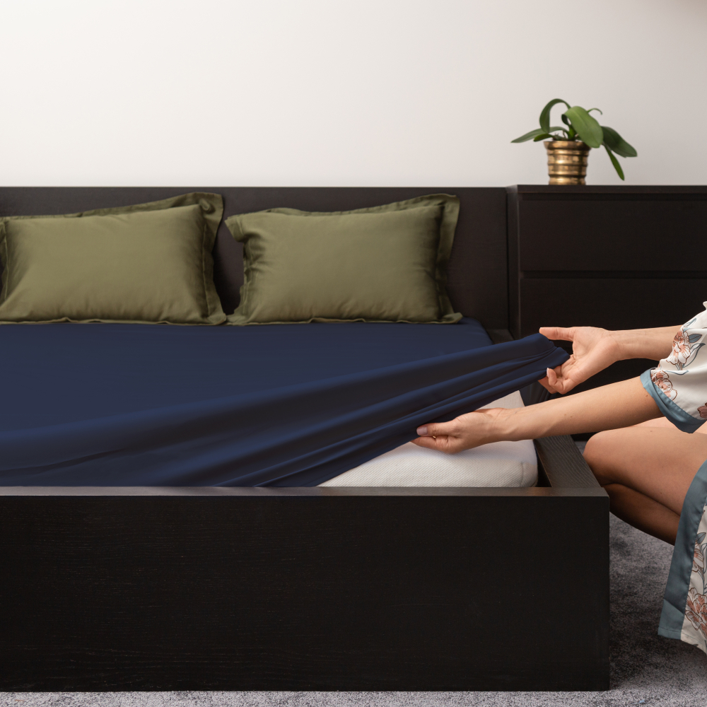 Baumwoll Spannbettlaken „Ombre blue“. Spannbettlaken, 135/140x200 cm, 155/160x200 cm, 180x200 cm