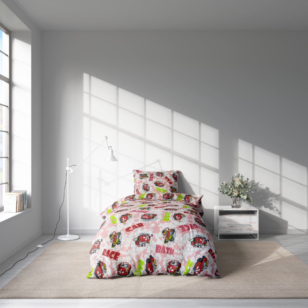 Kinderbettwäsche "Bath red". Kinderbettwäsche, 135/140x200 cm