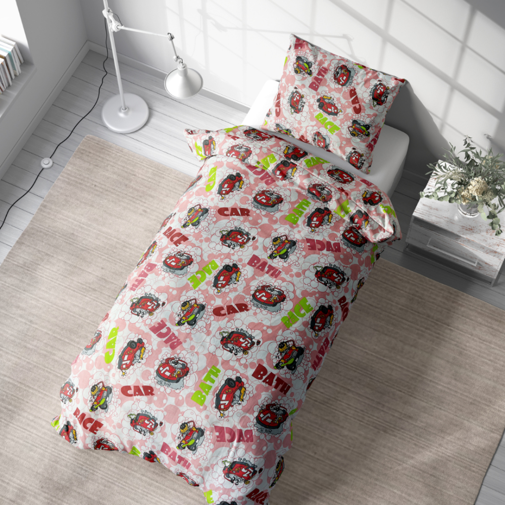 Kinderbettwäsche "Bath red". Kinderbettwäsche, 135/140x200 cm