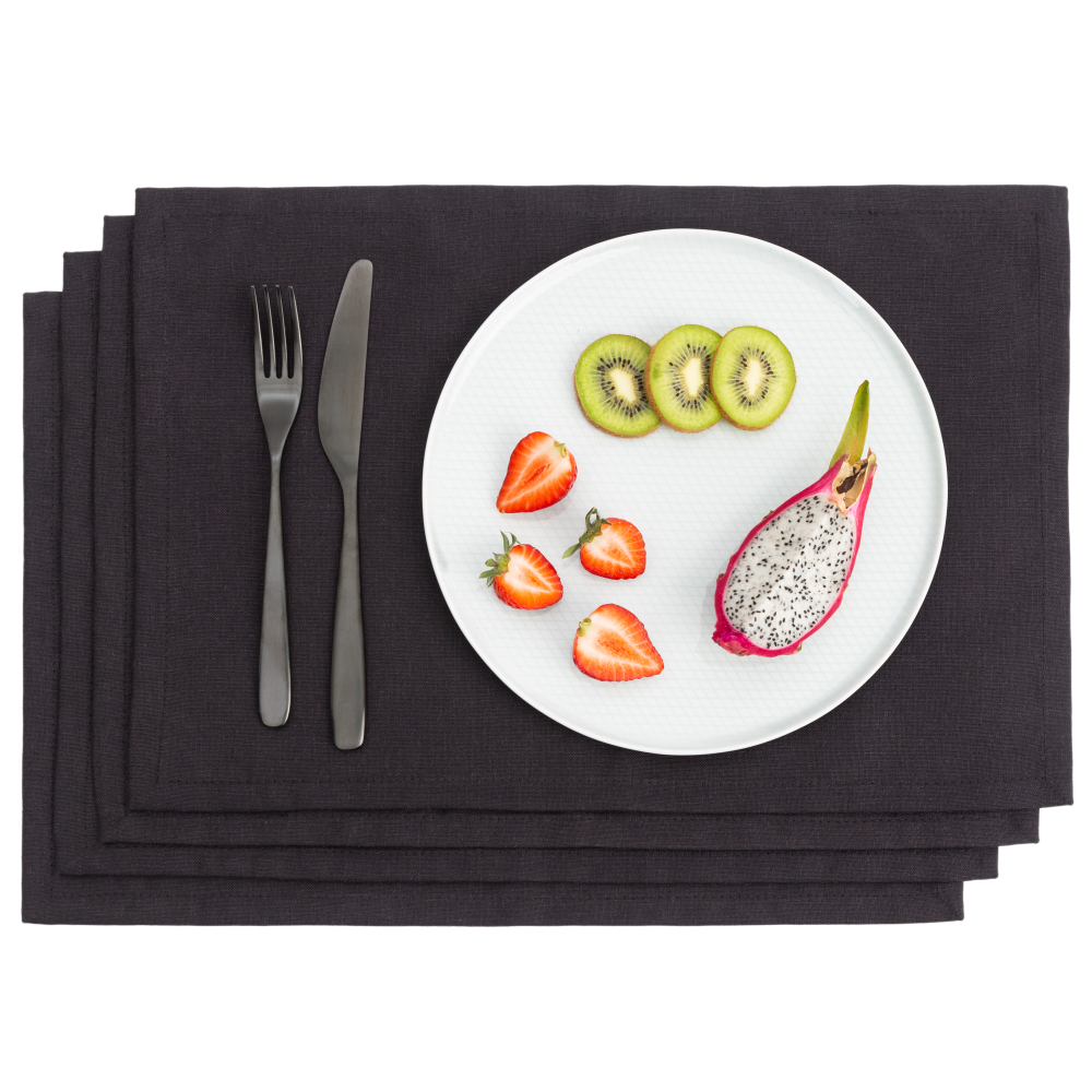 Tischset „Linen black“ 4 stk.. Tischdecke aus Leinen, 30x45 cm