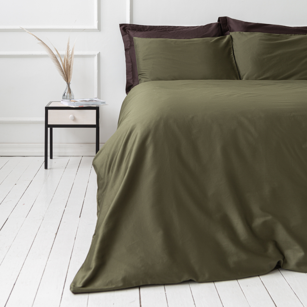Premium satin bettwäsche set "Moss green". Bettwäsche aus Satin, 135/140x200 cm