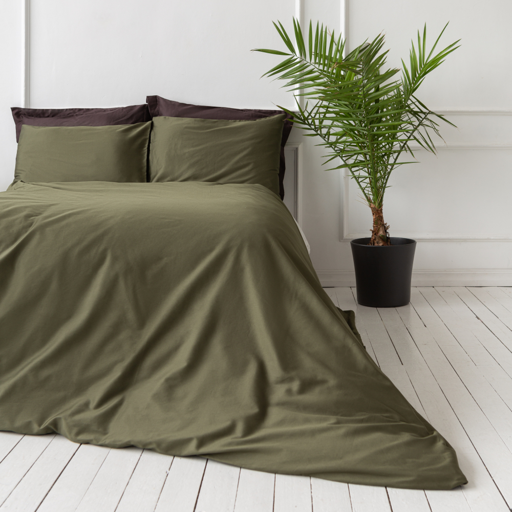Premium satin bettwäsche set "Moss green". Bettwäsche aus Satin, 135/140x200 cm