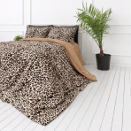 Bettwäsche Doppelbett "Roar". Biber Bettwäsche, 200x200 cm, 200x220 cm. Auffälliges bettwäsche-set mit leopardenmuster und warmbrauner rückseite. Bettwäsche Doppelbett "Roar". Biber Bettwäsche, 200x200 cm, 200x220 cm. Auffälliges bettwäsche-set mit leopardenmuster und warmbrauner rückseite.