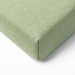 Frottee Spannbettlaken „Olive frote“. Spannbettlaken 180x200, 90x200 cm, 135/140x200 cm, 155/160x200 cm, 180x200 cm, 200x220 cm. Zart pastellgrünes spannleintuch mit vielen kleinen schlaufen auf der oberfläche.