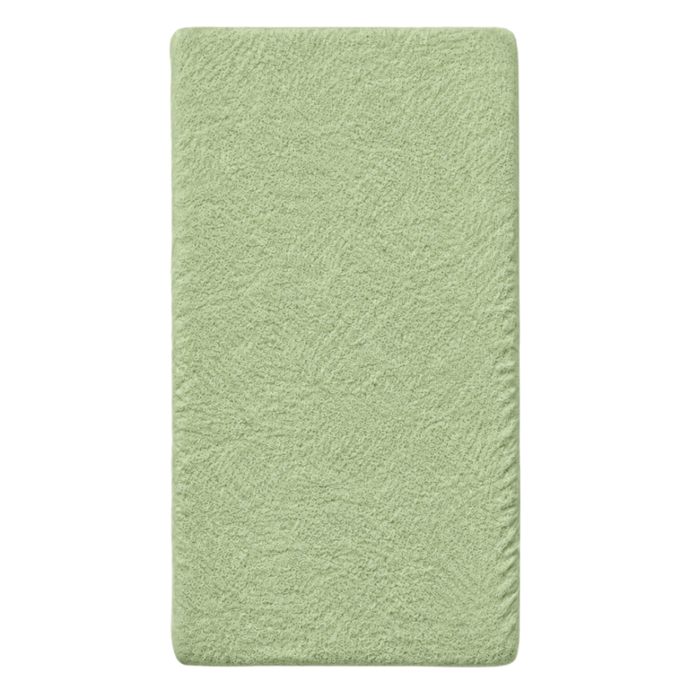 Frottee Spannbettlaken „Olive frote“. Spannbettlaken 180x200, 90x200 cm, 135/140x200 cm, 155/160x200 cm, 180x200 cm, 200x220 cm. Grünes frottee-spannleintuch mit einer gleichmäßig strukturierten oberfläche.