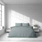 Seersucker Bettwäsche „Kora Jade“. Bettwäsche einfarbig, 135/140x200 cm, 150x200 cm, 155/160x200 cm, 180x200 cm, 200x200 cm, 200x220 cm. Pastell grau-grünes bettwäsche-set für minimalistisches interieur