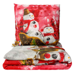 Weihnachtsbettwäsche "Snowman". Bettwäsche 140x200, 135/140x200 cm. Bettwäsche-set in rot mit großen schneemännern, perfekt, um ihrem schlafzimmer eine festliche winterstimmung zu verleihen.