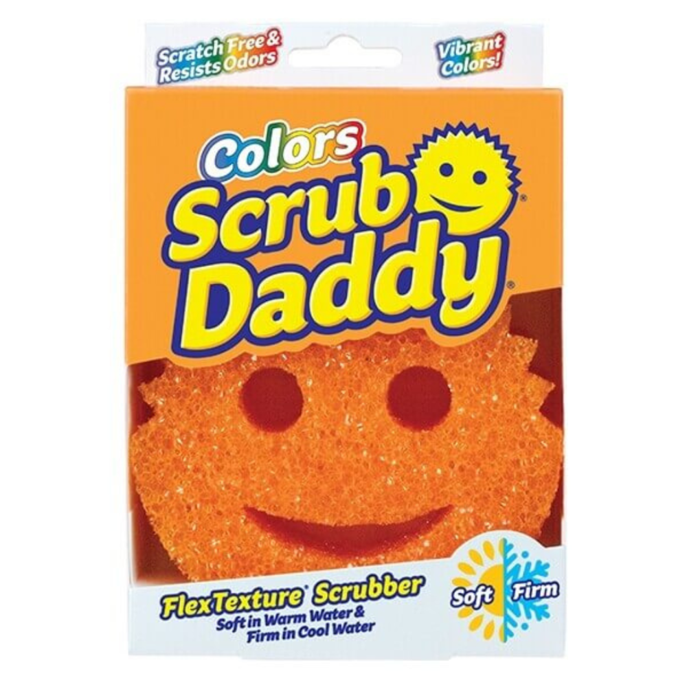 Schwamm „Scrub Daddy Colors Orange“. Schwämme. Orangefarbener „scrub daddy“ schwamm mit einem freundlichen gesicht, das sich durch den einzigartigen „flextexture“-stoff auszeichnet, der in warmem wasser weich wird und in kaltem wasser fester wird. Schwamm „Scrub Daddy Colors Orange“. Schwämme. Orangefarbener „scrub daddy“ schwamm mit einem freundlichen gesicht, das sich durch den einzigartigen „flextexture“-stoff auszeichnet, der in warmem wasser weich wird und in kaltem wasser fester wird.