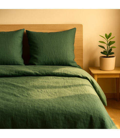 Leinen bettwäsche "Linen Dark Green". Leinen Bettwäsche