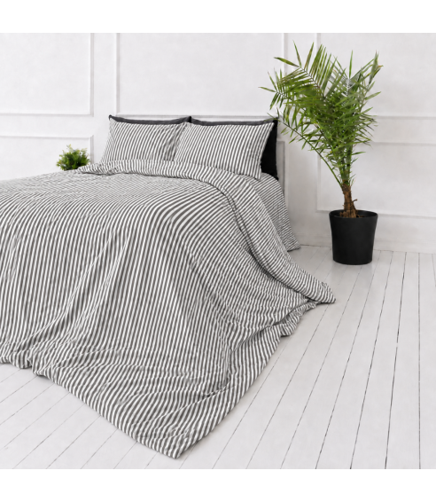 Leinen bettwäsche "Linen Grey Stripes“. Leinen Bettwäsche