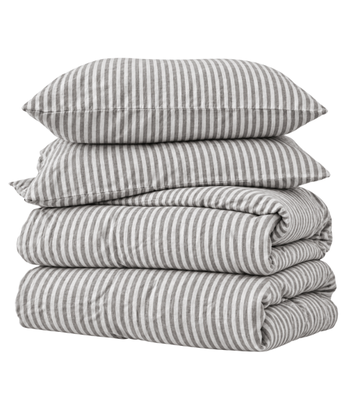 Leinen bettwäsche "Linen Grey Stripes“. Leinen Bettwäsche