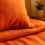 Leinen bettwäsche "Linen Orange". Leinen Bettwäsche, 135/140x200 cm, 200x200 cm, 200x220 cm, 220x240 cm. Feine leinenstruktur im leuchtend orangen bettwäscheset.