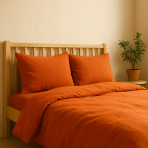 Leinen bettwäsche "Linen Orange". Leinen Bettwäsche, 135/140x200 cm, 200x200 cm, 200x220 cm, 220x240 cm. Mattes finish des stoffes im orangen leinenbettwäsche-set.