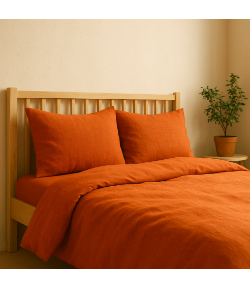 Leinen bettwäsche "Linen Orange". Leinen Bettwäsche