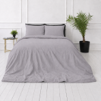Leinen bettwäsche "Linen Pearl“. Bettwäsche 150x200, 135/140x200 cm, 150x200 cm, 155/160x200 cm, 180x200 cm, 200x200 cm, 200x220 cm, 220x240 cm. Pastelliges bettwäsche-set in grau und violett für moderne schlafzimmer.