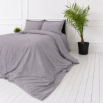 Leinen bettwäsche "Linen Pearl“. Bettwäsche 150x200, 135/140x200 cm, 150x200 cm, 155/160x200 cm, 180x200 cm, 200x200 cm, 200x220 cm, 220x240 cm. Dezentes graues bettwäsche-set mit lavendelnote und elegantem erscheinungsbild.