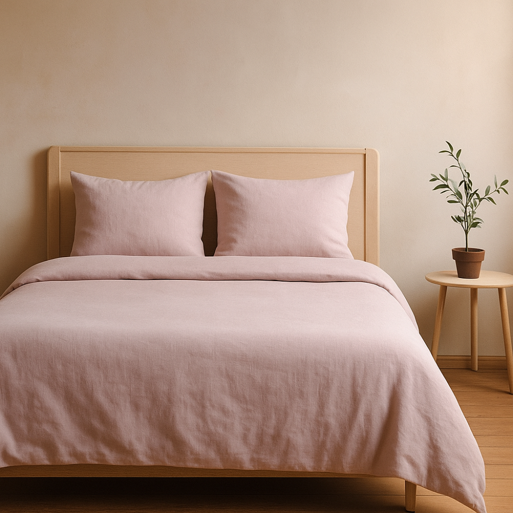 Leinen bettwäsche "Linen Rose". Leinen Bettwäsche, 135/140x200 cm, 200x200 cm, 200x220 cm, 220x240 cm. Minimalistisches rosafarbenes leinenbettwäsche-set ohne muster.