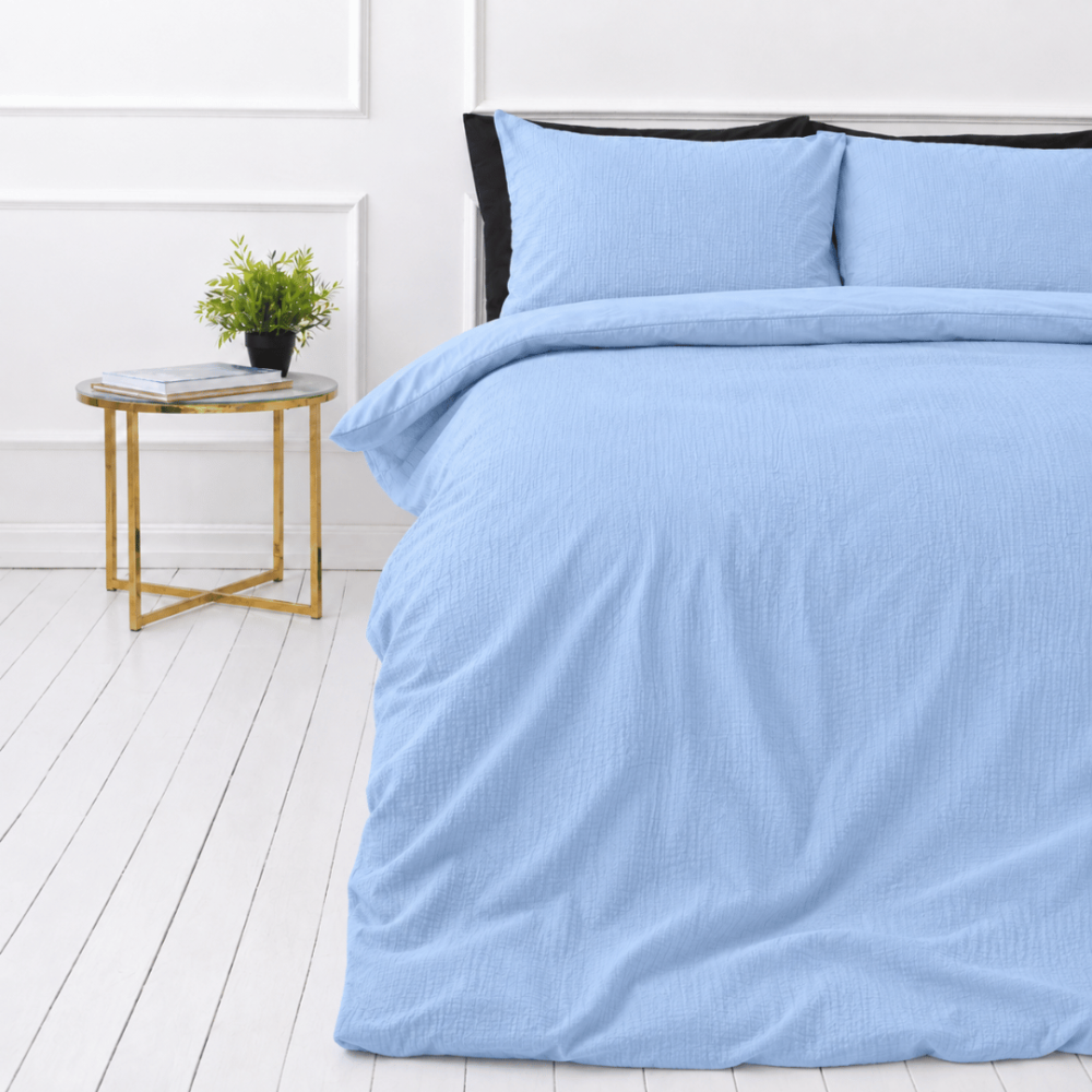 Musselin Bettwäsche set "Blue muslin". Bettwäsche sets, 135/140x200 cm, 150x200 cm, 155/160x200 cm. Bettwäsche in sanftem pastellblau ohne musterdruck. Musselin Bettwäsche set "Blue muslin". Bettwäsche sets, 135/140x200 cm, 150x200 cm, 155/160x200 cm. Bettwäsche in sanftem pastellblau ohne musterdruck.