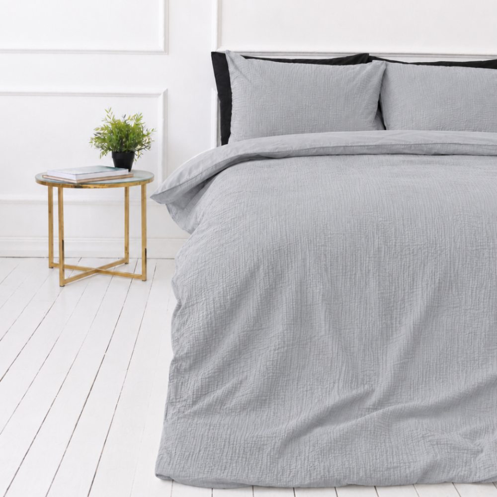 Musselin Bettwäsche set "Grey muslin". Bettwäsche einfarbig, 200x200 cm, 200x220 cm. Schlichtes bettwäsche-set in einem feinen silbergrau