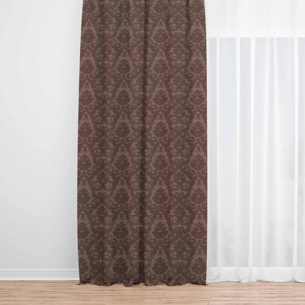 Verdunkelungsvorhang „Brown baroque curtain“. Vorhänge, 140x270 cm. Dunkelbrauner vorhang mit einem eleganten jacquard-ornamentmuster, das jedem raum tiefe und wärme verleiht.