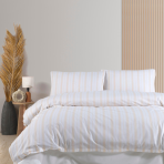 Bettwäsche set "Amanda". Bettwäsche Baumwolle, 135/140x200 cm, 200x200 cm, 200x220 cm. Weißes bettwäscheset mit hellen, pastellbeigen linien, die ein weiches und minimalistisches design für eine beruhigende schlafzimmeratmosphäre schaffen.