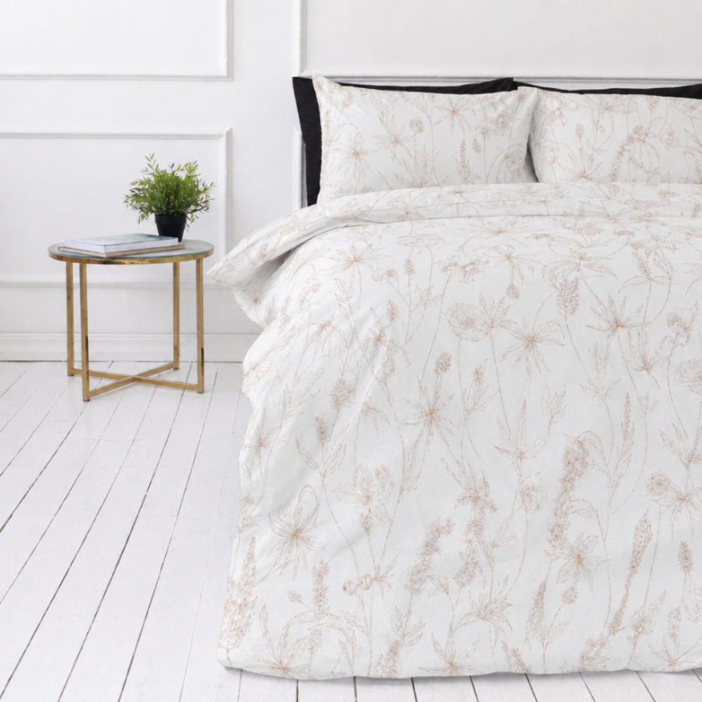 Bettwäsche set "Aubrielle". Bettwäsche 155x200, 135/140x200 cm, 150x200 cm, 155/160x200 cm, 180x200 cm, 200x200 cm, 200x220 cm, 220x240 cm. Bettwäscheset mit sanften floralen linien- und blätterdetails