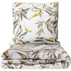 Bettwäsche set "Auric". Bettwäsche 155x200, 135/140x200 cm, 150x200 cm, 155/160x200 cm, 180x200 cm, 200x200 cm, 200x220 cm. Helles bettwäsche-set in weiß mit grünlich-braunen blättern und gelben details.
