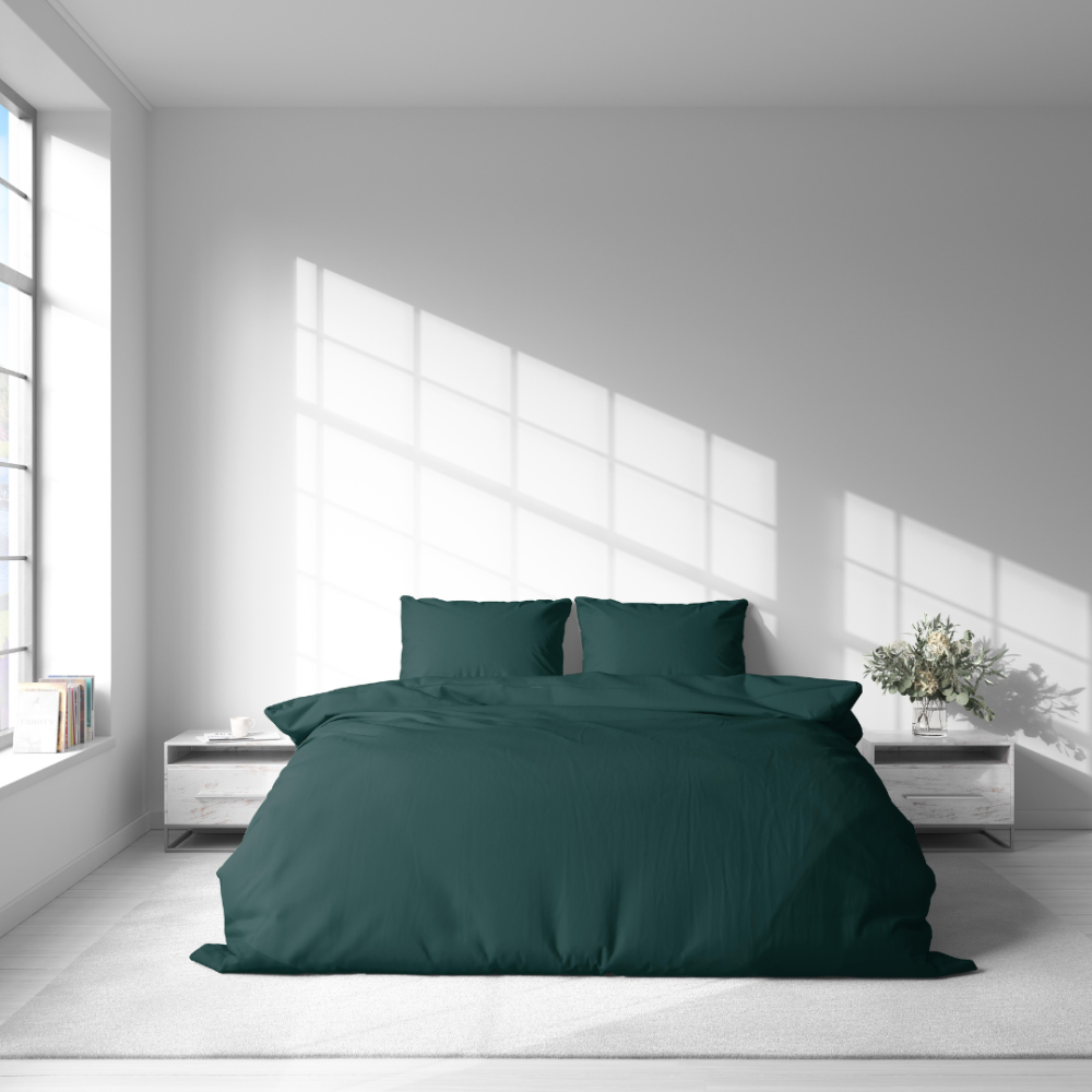 Bettwäsche set "Basil". Bettwäsche Baumwolle, 135/140x200 cm, 200x200 cm, 200x220 cm. Elegante bettwäsche in dunklem grün.