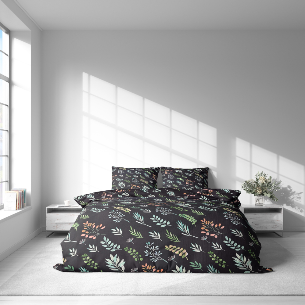 Bettwäsche set "Silent Canopy". Bettwäsche Baumwolle, 135/140x200 cm, 155/160x200 cm, 200x200 cm, 200x220 cm. Elegantes, naturinspiriertes bettwäschedesign im schlafzimmer