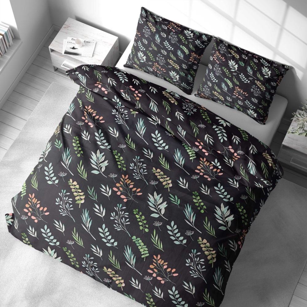 Bettwäsche set "Silent Canopy". Bettwäsche Baumwolle, 135/140x200 cm, 155/160x200 cm, 200x200 cm, 200x220 cm. Bettwäsche-set mit sanften grünen, rosa und blauen akzenten