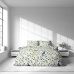 Bettwäsche set "Birds in Bloom". Bettwäsche Baumwolle, 135/140x200 cm, 200x200 cm, 200x220 cm, 220x240 cm. Malerisches bettwäscheset mit vögeln und pflanzenmotiven, das eine natürliche und ruhige atmosphäre im schlafzimmer schafft.