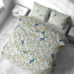Bettwäsche set "Birds in Bloom". Bettwäsche Baumwolle, 135/140x200 cm, 200x200 cm, 200x220 cm, 220x240 cm. Bettwäscheset mit schönen vögeln und pflanzenmotiven, ideal für liebhaber der natur und der ruhe.