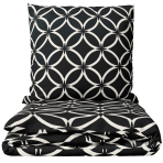 Bettwäsche set "Black Retro Rings". Bettwäsche Schwarz, 135/140x200 cm, 155/160x200 cm, 200x200 cm, 200x220 cm. Schwarzes bettwäsche-set mit überlappenden weißen kreisen