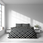 Bettwäsche set "Black Retro Rings". Bettwäsche Schwarz, 135/140x200 cm, 155/160x200 cm, 200x200 cm, 200x220 cm. Kontrastreicher schwarz-weißer muster mit stilisierten blumenmotiven