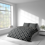 Bettwäsche set "Black Retro Rings". Bettwäsche Schwarz, 135/140x200 cm, 155/160x200 cm, 200x200 cm, 200x220 cm. Geometrisches schwarz-weiß-design für moderne innenräume