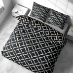 Bettwäsche set "Black Retro Rings". Bettwäsche Schwarz, 135/140x200 cm, 155/160x200 cm, 200x200 cm, 200x220 cm. Symmetrisches kreis-muster auf schwarzem hintergrund