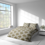 Bettwäsche set "Olive Orbit". Bettwäsche 135x200, 135/140x200 cm, 150x200 cm, 155/160x200 cm, 180x200 cm, 200x200 cm, 200x220 cm, 220x240 cm. Modernes design mit ovalen motiven in grün-weiß-kombination
