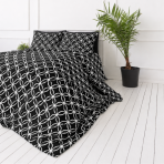 Bettwäsche set "Black Retro Rings". Bettwäsche 155x200, 135/140x200 cm, 150x200 cm, 155/160x200 cm, 180x200 cm, 200x200 cm, 200x220 cm, 220x240 cm. Kontrastreicher schwarz-weißer muster mit stilisierten blumenmotiven