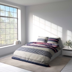 Bettwäsche set "Blaze". Bettwäsche Baumwolle, 135/140x200 cm, 150x200 cm, 155/160x200 cm, 200x200 cm, 200x220 cm. Elegantes graues bettwäscheset mit modernen linien in dunkelblau, grau und rot.