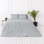 Bettwäsche set "Blossom". Gemusterte Bettwäsche, 135/140x200 cm, 200x200 cm, 200x220 cm. Elegante bettwäsche-garnitur mit bläulichem grund und dezentem botanikdesign.
