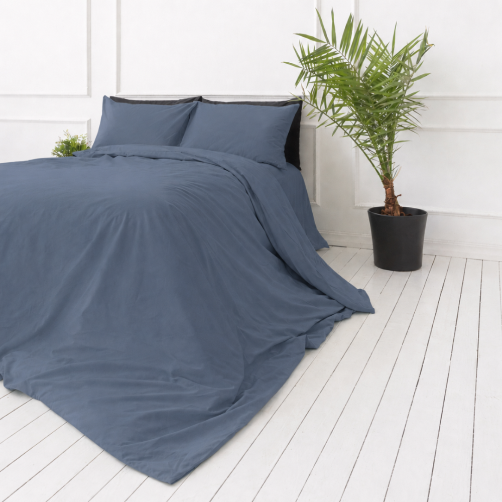Bettwäsche set "Blue mirage". Bettwäsche 135x200, 135/140x200 cm, 200x200 cm, 200x220 cm. Schickes blau-graues bettwäscheset für ein beruhigendes ambiente.