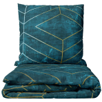 Bettwäsche set „Tethrys“. Bettwäsche 155x200, 135/140x200 cm, 150x200 cm, 155/160x200 cm, 180x200 cm, 200x200 cm, 200x220 cm, 220x240 cm. Bettwäsche in dunklem grünton mit gold-weißen linien.