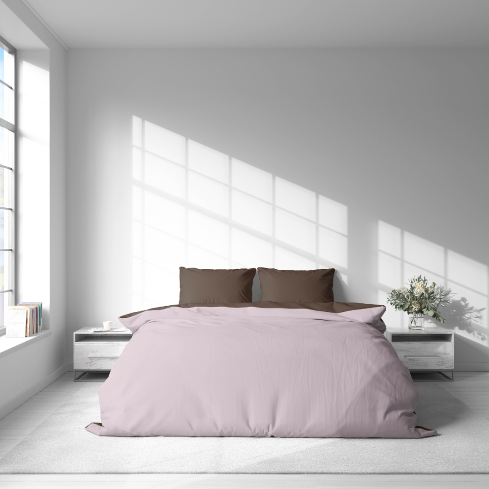 Bettwäsche set "Brunette Ash Rose". Bettwäsche 155x200, 135/140x200 cm, 150x200 cm, 155/160x200 cm, 180x200 cm, 200x200 cm, 200x220 cm, 220x240 cm. Zeitgemäßes braunes bettwäsche set mit dezentem kontrast