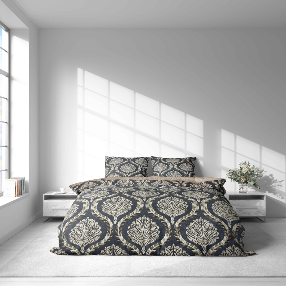 Bettwäsche set "Arcadia". Bettwäsche 140x200, 135/140x200 cm, 150x200 cm, 155/160x200 cm, 180x200 cm, 200x200 cm, 200x220 cm. Luxuriöses dunkelgraues bettwäscheset mit detailliertem ornamentdesign für ein stilvolles und raffiniertes ambiente.