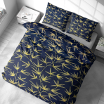Bettwäsche set "Dawn Botanical". Bettwäsche 140x200, 135/140x200 cm, 155/160x200 cm, 200x200 cm, 200x220 cm. Dunkelblaues bettwäsche-set, verziert mit lebhaften gelben zweigen, das einen frischen und modernen look für ihren raum kreiert.