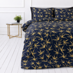 Bettwäsche set "Dawn Botanical". Bettwäsche 135x200, 135/140x200 cm, 150x200 cm, 155/160x200 cm, 180x200 cm, 200x200 cm, 200x220 cm, 220x240 cm. Dunkelblaues bettwäsche-set, verziert mit lebhaften gelben zweigen, das einen frischen und modernen look für ihren raum kreiert.