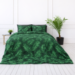 Bettwäsche set "Fern". Bettwäsche mit Pflanzen, 135/140x200 cm, 150x200 cm, 155/160x200 cm, 180x200 cm, 200x200 cm, 200x220 cm. Bettwäsche-set mit auffälligem farnmuster auf tiefgrünem hintergrund