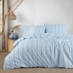 Bettwäsche set "Fie". Bettwäsche Baumwolle, 135/140x200 cm, 200x200 cm, 200x220 cm. Bettwäsche-set in hellen farben mit zarten hellblauen und weißen streifen, die ihrem schlafzimmer einen frischen und luftigen touch verleihen.
