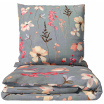 Bettwäsche set "Fleurine". Bettwäsche 155x200, 135/140x200 cm, 150x200 cm, 155/160x200 cm, 180x200 cm, 200x200 cm, 200x220 cm, 220x240 cm. Grautoniges bettwäscheset mit zarten blumen- und beerendetails